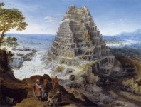 Lucas van Valckenborch (Lovaina, 1535-Frankfurt, 1597). La torre de Babel, 1595 (The Tower of Babel). &Oacute;leo sobre tabla. 43,5 x 64,5 cm. Coblenza, Mittelrhein-Museum.