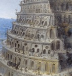 Lucas van Valckenborch (Lovaina, 1535-Frankfurt, 1597). La torre de Babel, 1595 (The Tower of Babel). &Oacute;leo sobre tabla. 43,5 x 64,5 cm. Coblenza, Mittelrhein-Museum.