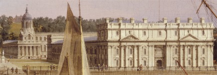 Giovanni Antonio Canal, llamado “Il Canaletto” (Venecia, 1697-1768). El Greenwich Hospital en la orilla del T&aacute;mesis, c. 1750-1753 (Greenwich Hospital from the North Bank of the Thames). &Oacute;leo sobre lienzo 68,6 x 106,7 cm. Greenwich, Londres, National Maritime Museum, Caird Collection.