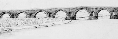 Dibujo de una parte del puente romano de M&eacute;rida