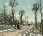 PISSARRO, Camille, Camino de Versalles, Louveciennes, sol de invierno y nieve, c. 1870, Colecci&oacute;n Carmen Thyssen-Bornemisza, en dep&oacute;sito en el Museo Thyssen-Bornemisza, Madrid
