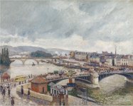PISSARRO, Camille, Pont Boieldieu y Pont Corneille, Ru&aacute;n, efecto de lluvia, 1896, Staatliche Kunsthalle, Karlsruhe