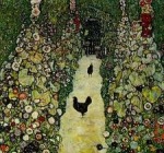 KLIMT, Gustav, Sendero de jard&iacute;n con gallinas, 1916, &oacute;leo sobre lienzo, 110 x 110 cm., quemado en 1945 en el Castillo Immendorf [Detalle]