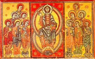 Pintura sobre tabla del frontal Catedral de Urgell, S XII, An&oacute;nimo.