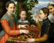 Sofonisba Anguissola, ",Lucia, Minerva y Europa Anguissola jugando al ajedrez"  1555, Museo Narodowe, Polonia