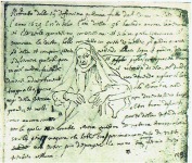 Dibujo esbozado de Sofonisba realizado por Anton Van Dyck y conservado en su cuaderno. Lo realiz&oacute; durante su visita a Sofonisba en 1623