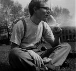 Warhol, age 19/20, at the Carnegie Institute – photo by classmate Philip Pearlstein