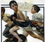 1921, 4 de junio, Prohibido ba&ntilde;arse, ilustraci&oacute;n para la portada de "Saturday Evening Post". &Oacute;leo sobre lienzo, 64 x 56'5 cm., Stockbridge, MA, The Norman Rockwell Museum [Detalle]