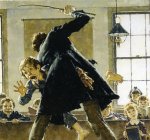 1936, Maestro de escuela azotando a Tom Sawyer, ilustraci&oacute;n para la edici&oacute;n del centenario de la obra de Mark Twain "Tom Sawyer". &Oacute;leo sobre lienzo, 63'5 x 51 cm., Hannibal, MO, Mark Twain Museum [Detalle]