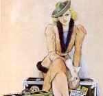 'La joven de las maletas' , l&aacute;piz grafito y acuarela sobre papel,  39 x 27 cm. [Detalle]