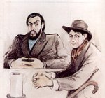 'Picasso y Pere Romeu' , carb&oacute;n y l&aacute;piz sobre papel,  38,5 x 30,5 cm. [Detalle]