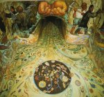 1951 Manos de la naturaleza brindando agua, detalles de paredes y suelo