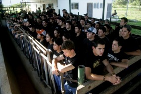Performance colectivo "Capacidad de carga", Jorge Restrepo, curador Alan N&uacute;&ntilde;ez, foto de Jorge Espinosa, Zamorano, Honduras, 2009