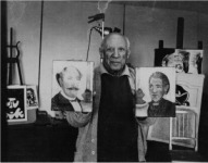 Andr&eacute; Gom&eacute;s Picasso in his studio in the country house Notre Dame de Vie with the portraits of the Rousseaus 1965 &copy; Photo RMN / Andr&eacute; Gomes. &copy; Madame Hammoud