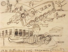 Frida Kahlo, "El accidente" boceto a l&aacute;pizz, 1926