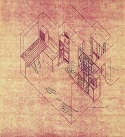 Sophie Taeuber-Arp, Axonometr&iacute;a de la cocina de la casa Hilberseimer, 1935.  Copia al amoniaco y bol&iacute;grafo sobre papel, 49,6 x 45,7 cm. Collection Fondation Arp, Clamart. &copy; Foto: G. Abegg. Fondation Arp, Clamart. &copy; Sophie Taeuber-Arp, VEGAP, M&aacute;laga 2009.