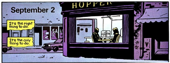 Homenaje de Mazzucchelli al Nighthawks de Hopper