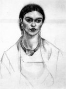 Autorretrato, carboncillo sobre papel realizado en 1932 por Frida Kahlo que forma parte de la colecci&oacute;n de la Casa Azul.