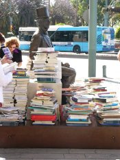 Dos im&aacute;genes de la Biblioteca Errante, en la primera puede verse abierta y en la segunda como ha quedado tras la pol&eacute;mica.