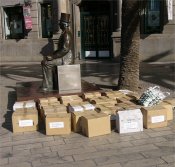 Dos im&aacute;genes de la Biblioteca Errante, en la primera puede verse abierta y en la segunda como ha quedado tras la pol&eacute;mica.