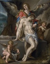 "El cuerpo de Cristo sostenido por &aacute;ngeles", de Bartholomeus Spranger, c. 1587, &oacute;leo sobre cobre, 33’7 x 26’6 cm
