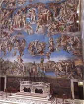 Detalle del 'Juicio Final' de Miguel &Aacute;ngel situado en la Capilla Sixtina.