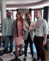 La concejala de Cultura del Ayuntamiento de Málaga, Gemma del Corral; el director de Art & Breakfast /3, José Antonio Mondragón; el director de la galería malagueña Matraca Gallery, Luis Reyes Hurtado, y José Luis Puche, el artista invitado