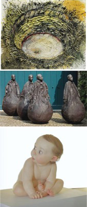 Tres de las obras que se subastaron: Faena de muleta de Barcel&oacute;, Esquina positiva de Mu&ntilde;oz y Big baby de mueck.