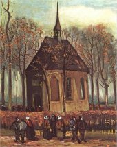 Congregaci&oacute;n saliendo de la iglesia reformada en Nuenen